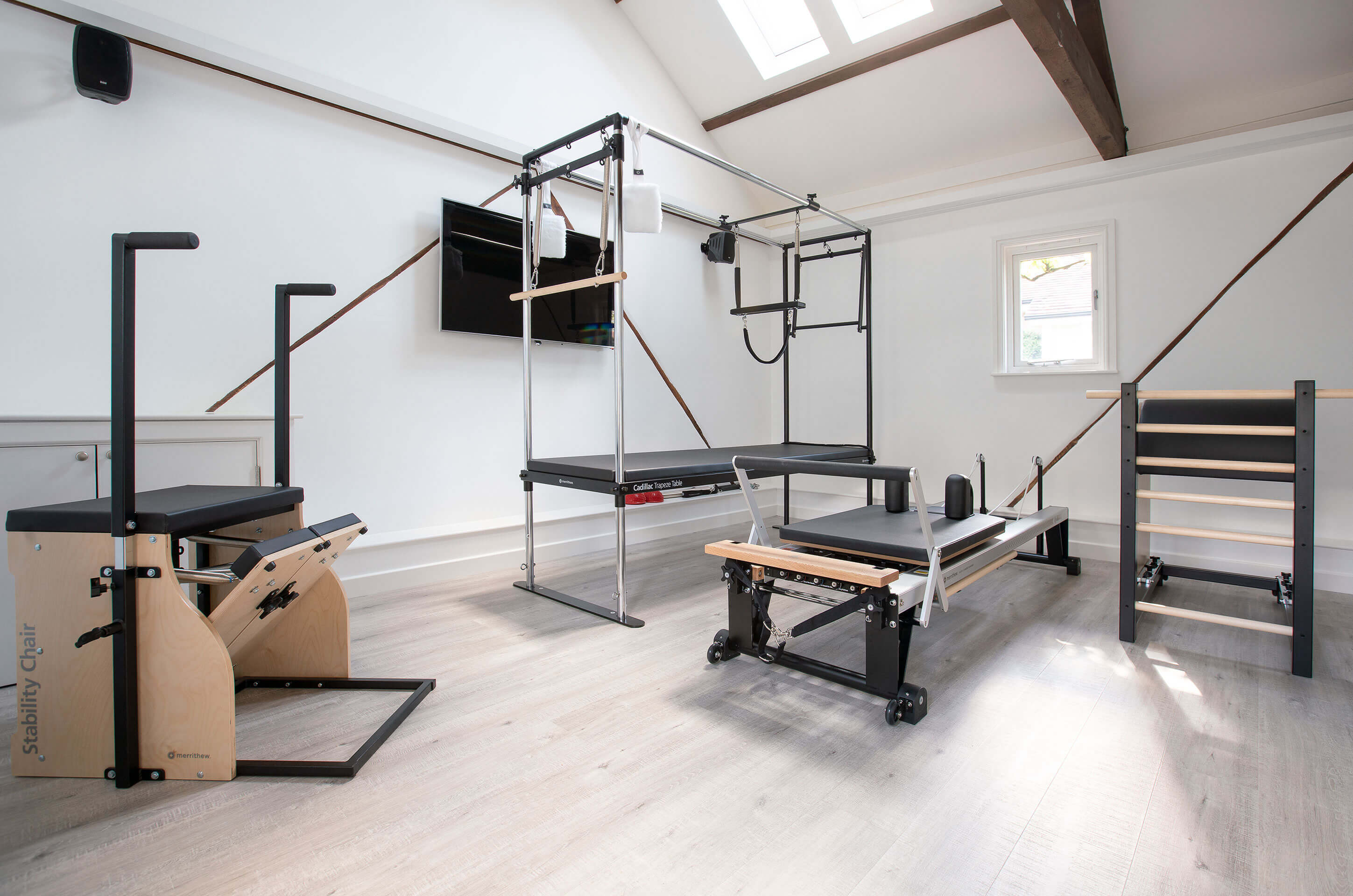 We have new Merrithew Pilates equipment including a Reformer, Cadillac and Chair as shown